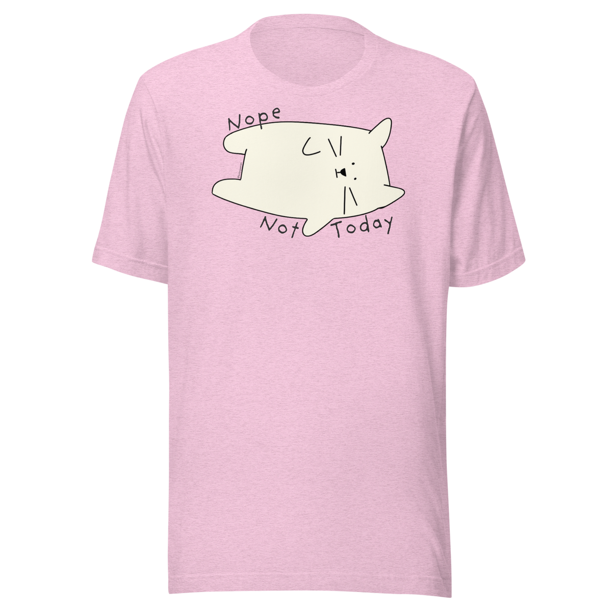 Heather prism lilac Bella + Canvas T-shirt with a cream cartoon cat and 'Nope Not Today' lettering.