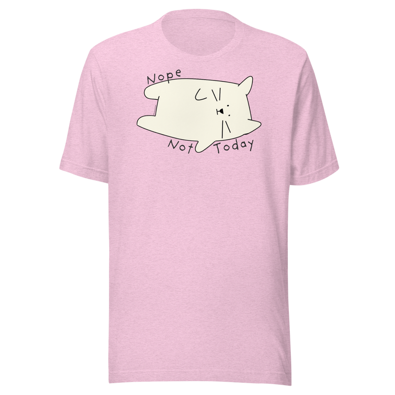 Heather prism lilac Bella + Canvas T-shirt with a cream cartoon cat and 'Nope Not Today' lettering.
