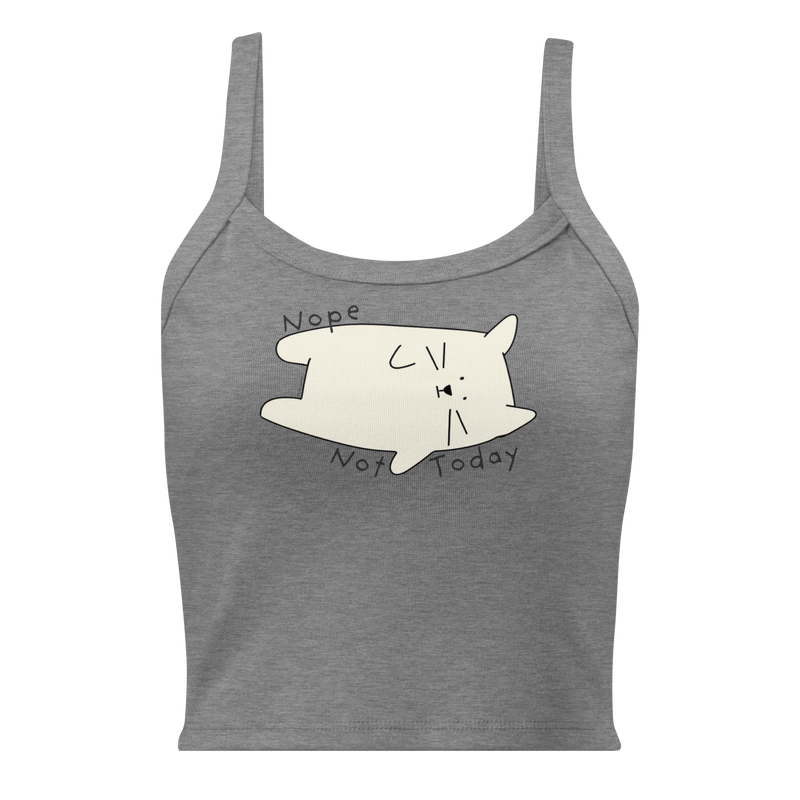 Athletic heather grey ribbed tank top with a cream cartoon cat and 'Nope Not Today' lettering.